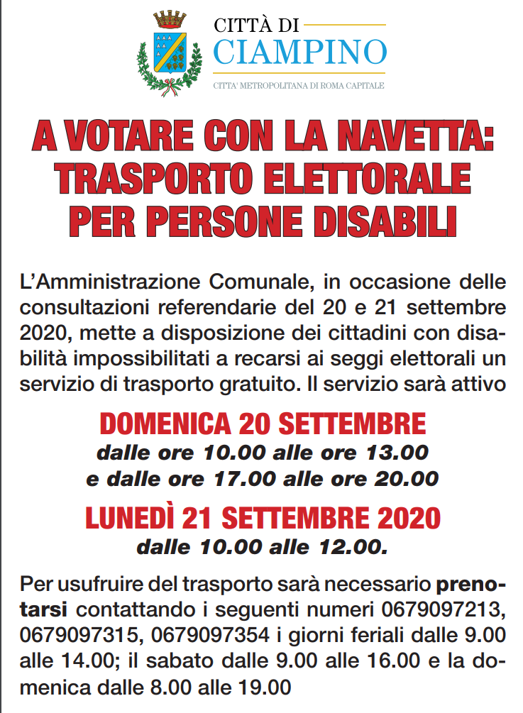 Avviso Referendum: trasporto elettorale per persone disabili Avviso Referendum: trasporto elettorale per persone disabili