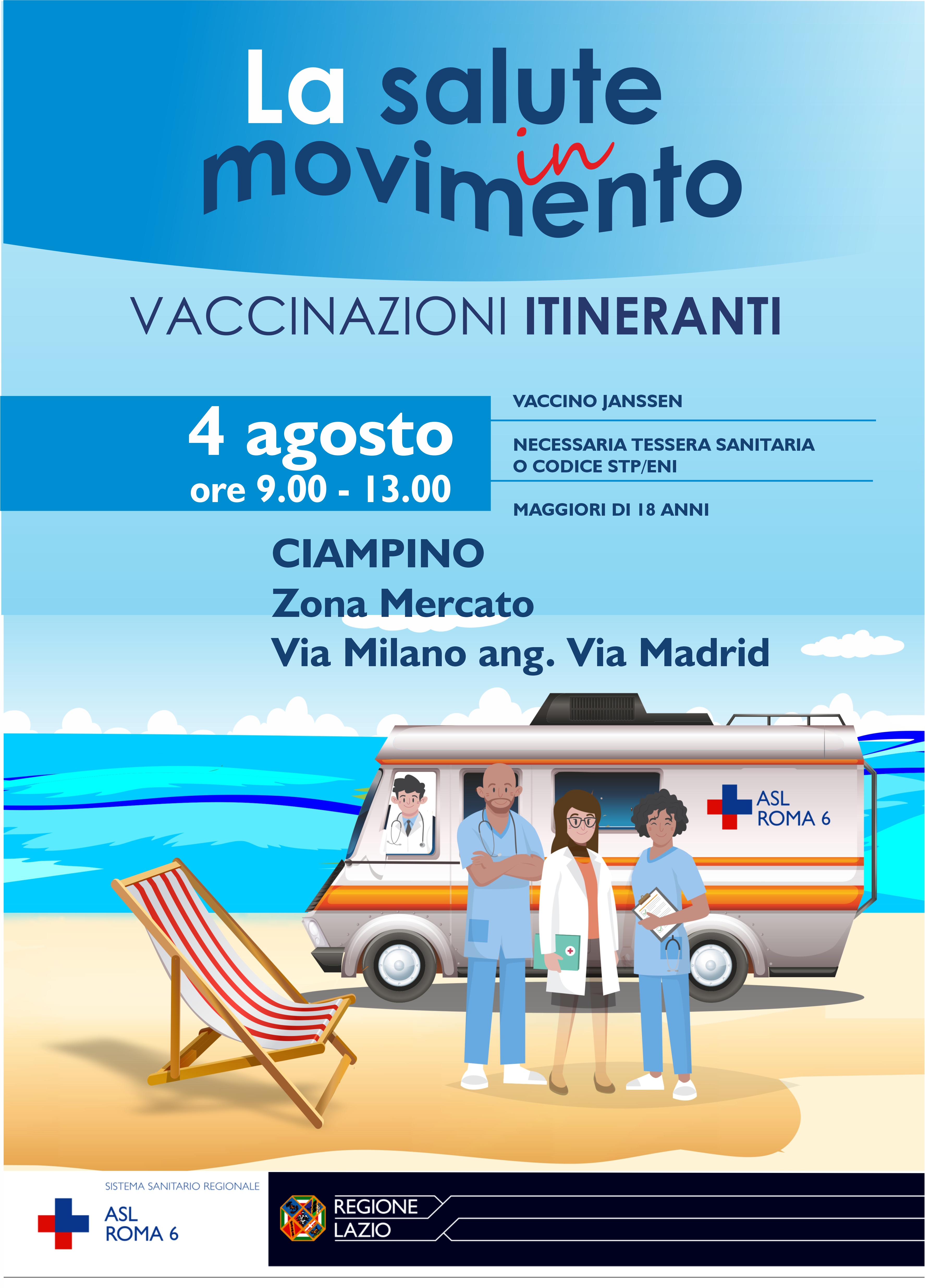 E' di nuovo a Ciampino la Campagna di vaccinazione itinerante anti Covid-19 - "La salute in Movimento" E' di nuovo a Ciampino la Campagna di vaccinazione itinerante anti Covid-19 - "La salute in Movimento"