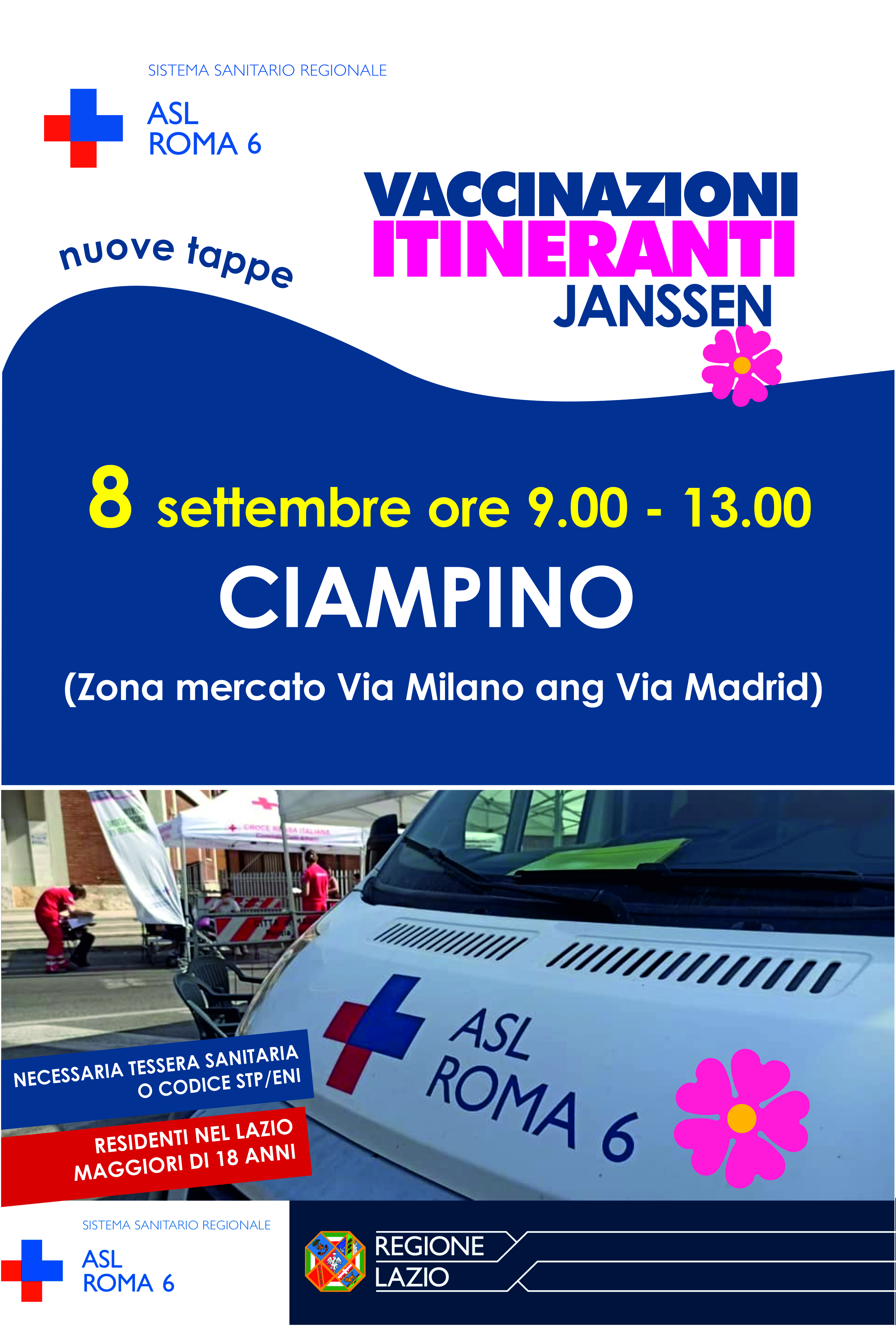 Mercoledì 8 settembre torna a Ciampino la Campagna di vaccinazione itinerante anti Covid-19 "La salute in Movimento" Mercoledì 8 settembre torna a Ciampino la Campagna di vaccinazione itinerante anti Covid-19 "La salute in Movimento"