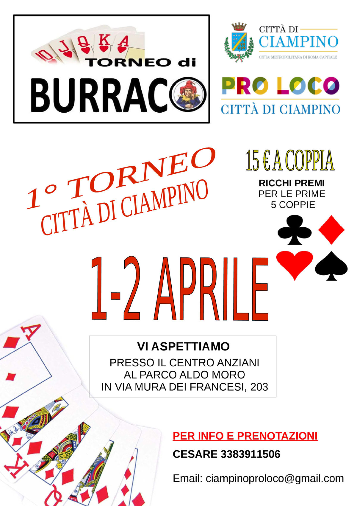 Torneo di Burraco della Pro Loco 1 e 2 aprile 2017. Iscrizioni aperte