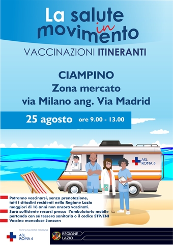 25 agosto: campagna vaccinazione itinerante "La salute in Movimento"