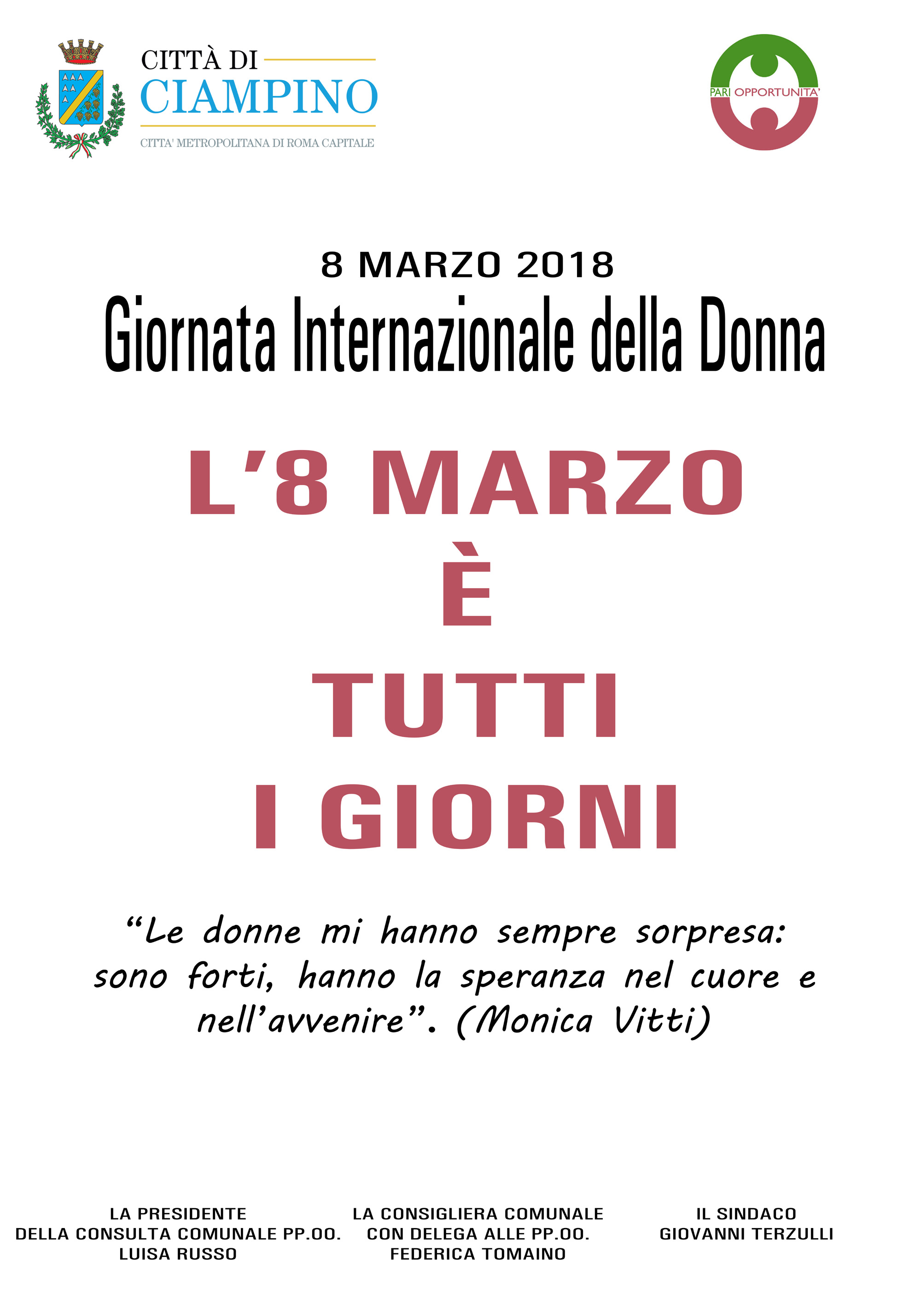 8 Marzo 2018, Giornata Internazionale della Donna