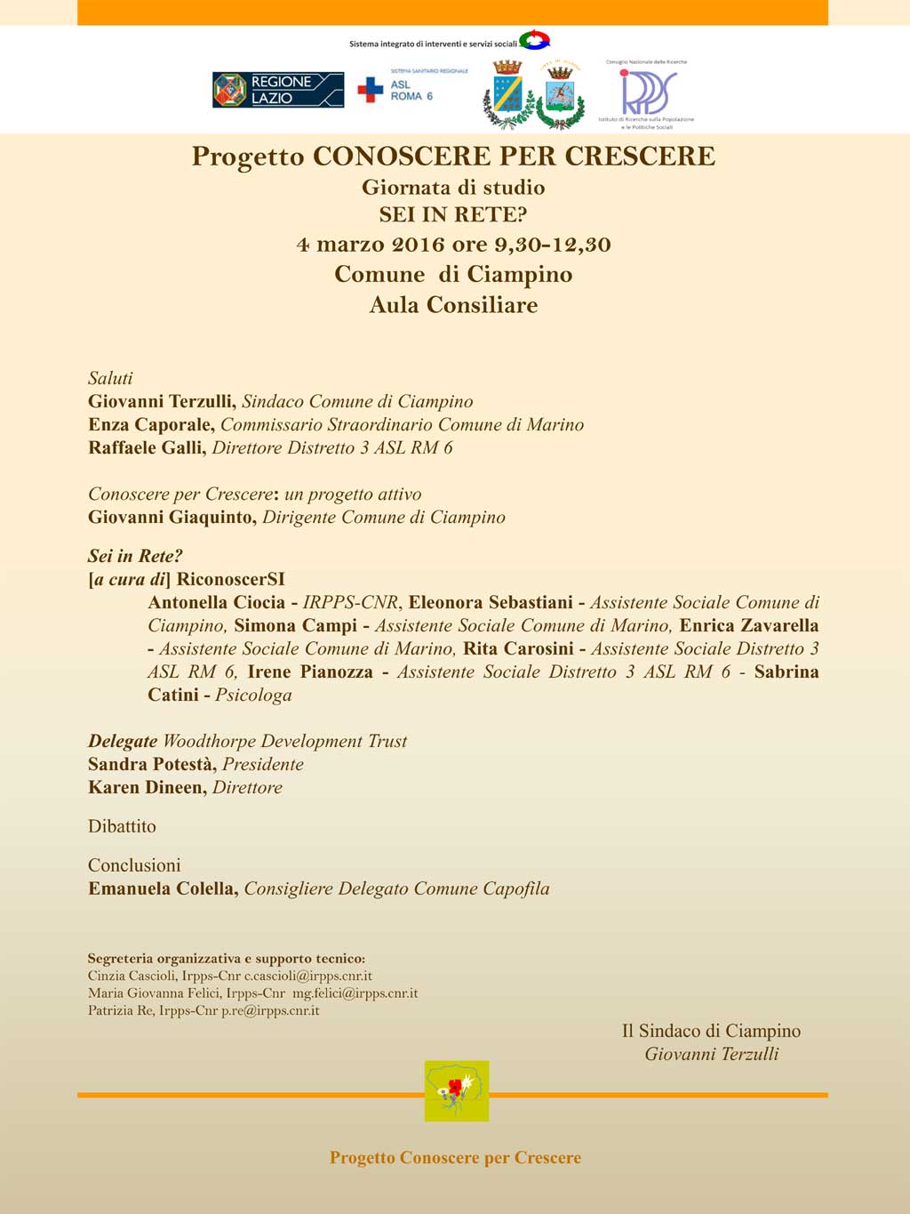 Convegno "Conoscere per Crescere". Venerdì 4 marzo 2016 a Ciampino