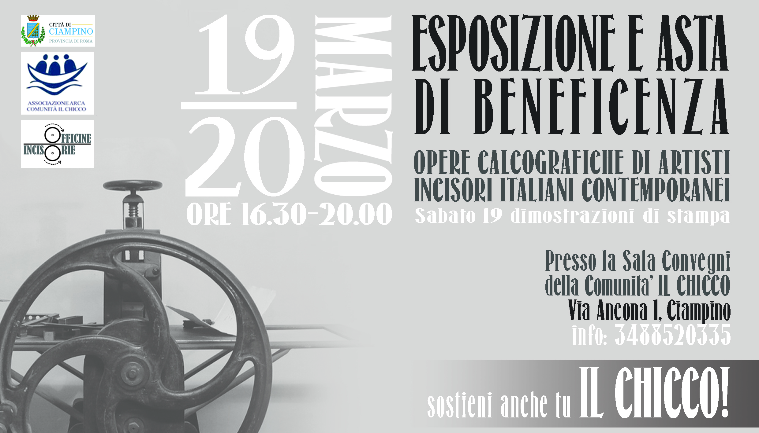 19/20 Marzo 2016. Esposizione e asta di beneficenza a cura della Comunità Il Chicco