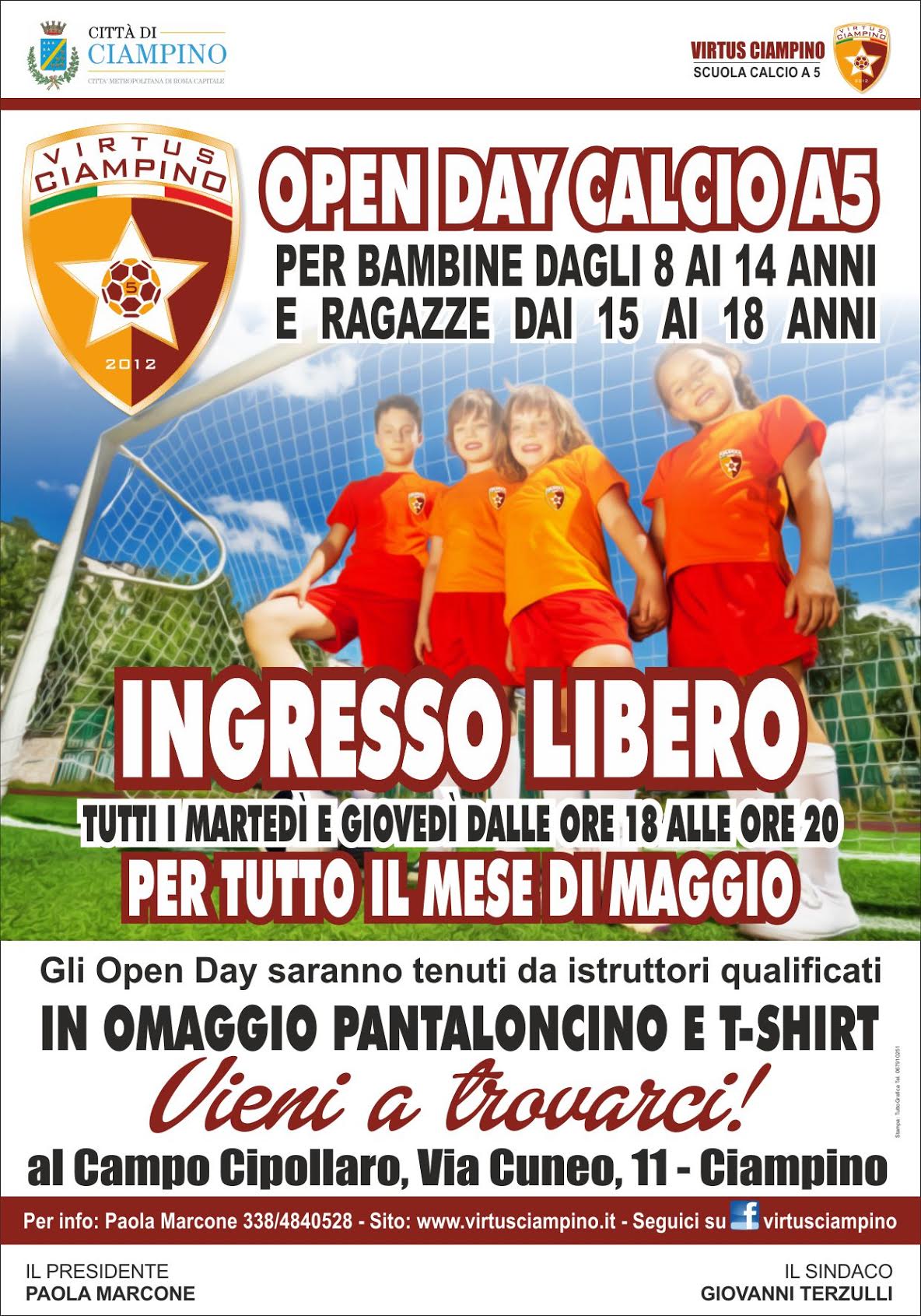 Maggio 2016: Open Day gratuito della Scuola di Calcio A% Femminile Virtus Ciampino