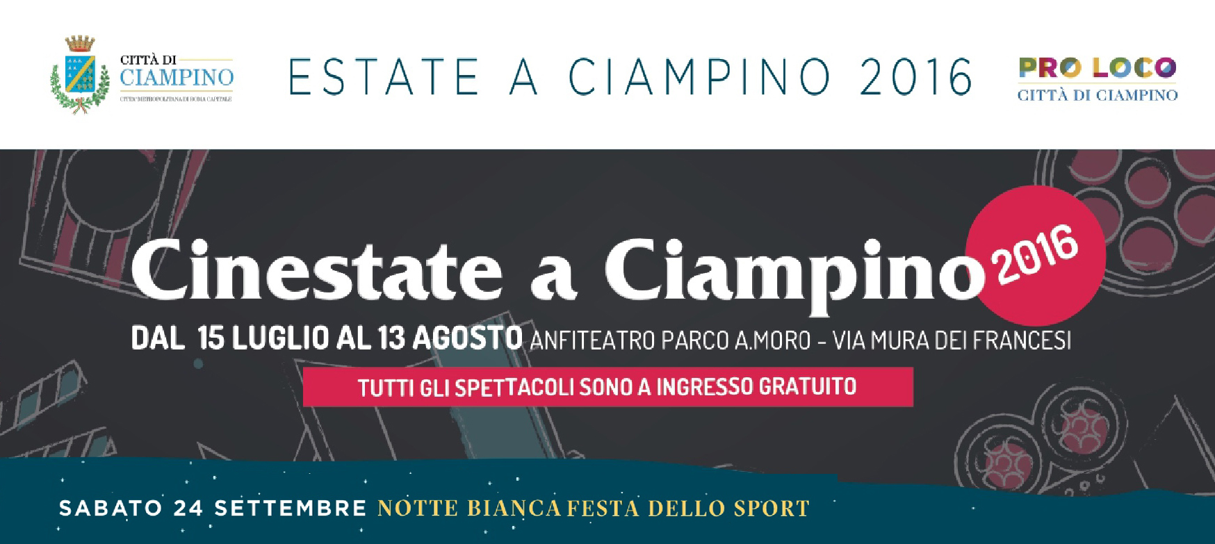Cinestate a Ciampino 2016. Dal 15 luglio al 13 agosto cinema al parco A.Moro. Ingresso gratuito