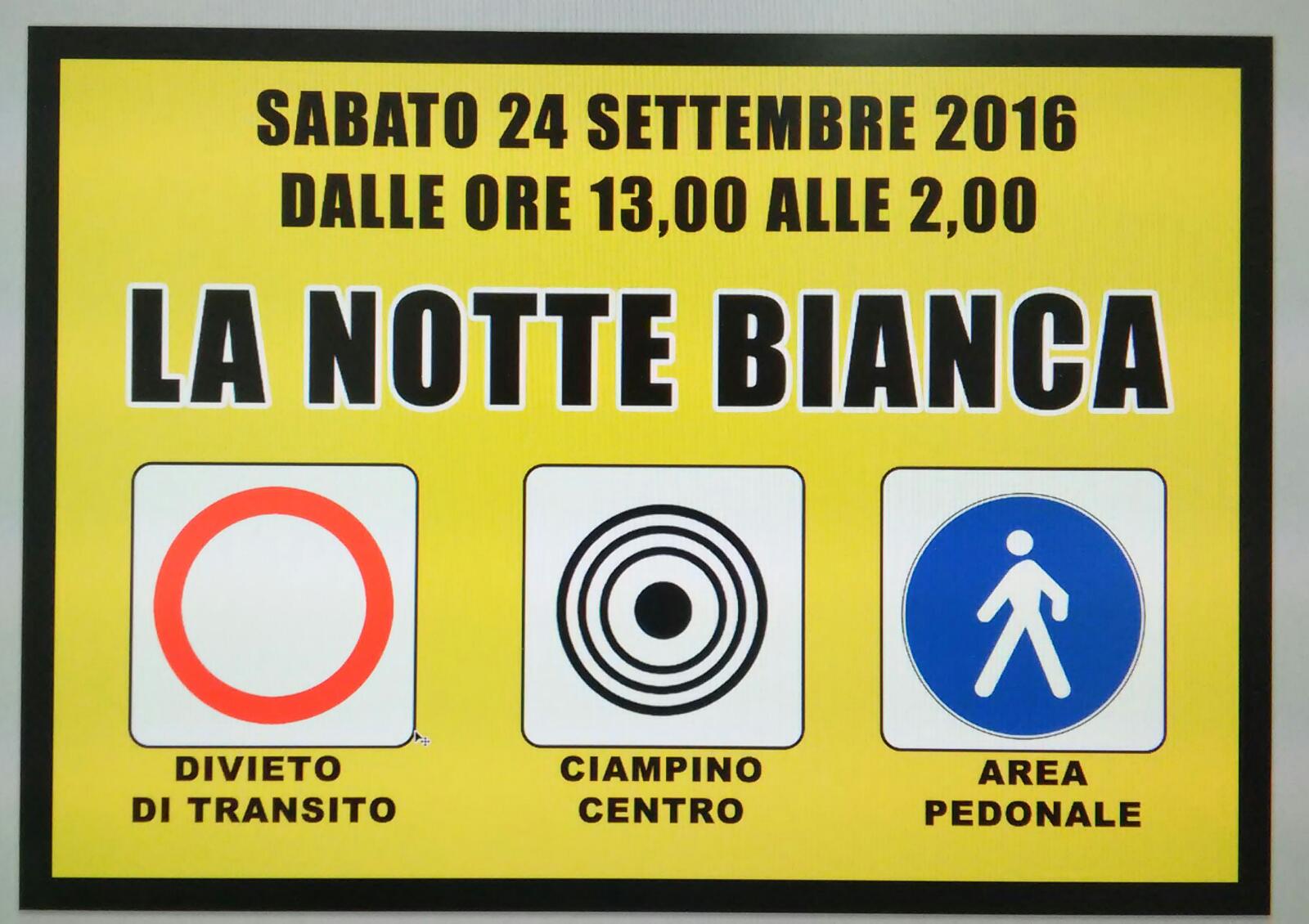 Sabato 24 settembre NOTTE BIANCA 2016 a Ciampino. Modifiche alla viabilità
