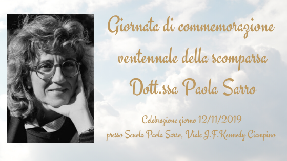 12 novembre: celebrazione ventennale scomparsa Dott.ssa Paola Sarro