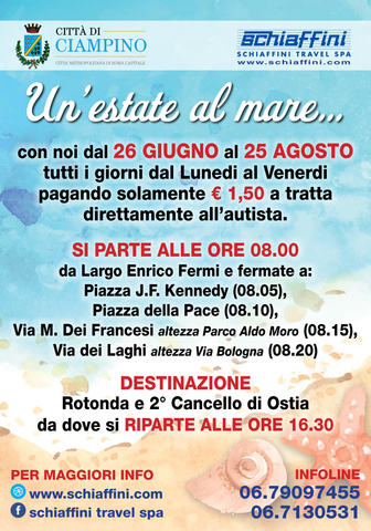 Linea Mare Ciampino/Ostia attiva anche sabato 5, 12 e 19 agosto
