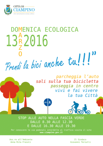 Domenica ecologica: 13 Marzo 2016, tutti in bici per le vie della Città!