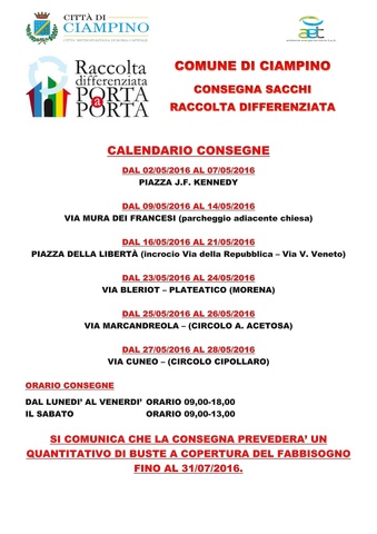 02/05/2016 Consegna buste per raccolta porta a porta a Piazza Kennedy