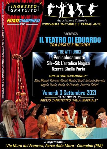 Parco Aldo Moro, 3 settembre: la Compagnia Instabile e Traballante presenta “Il teatro di Eduardo”